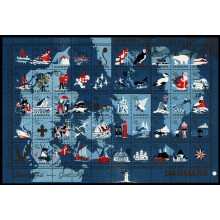 1959. Danmark. Julemærker, foldet helark. Danmarkskort.